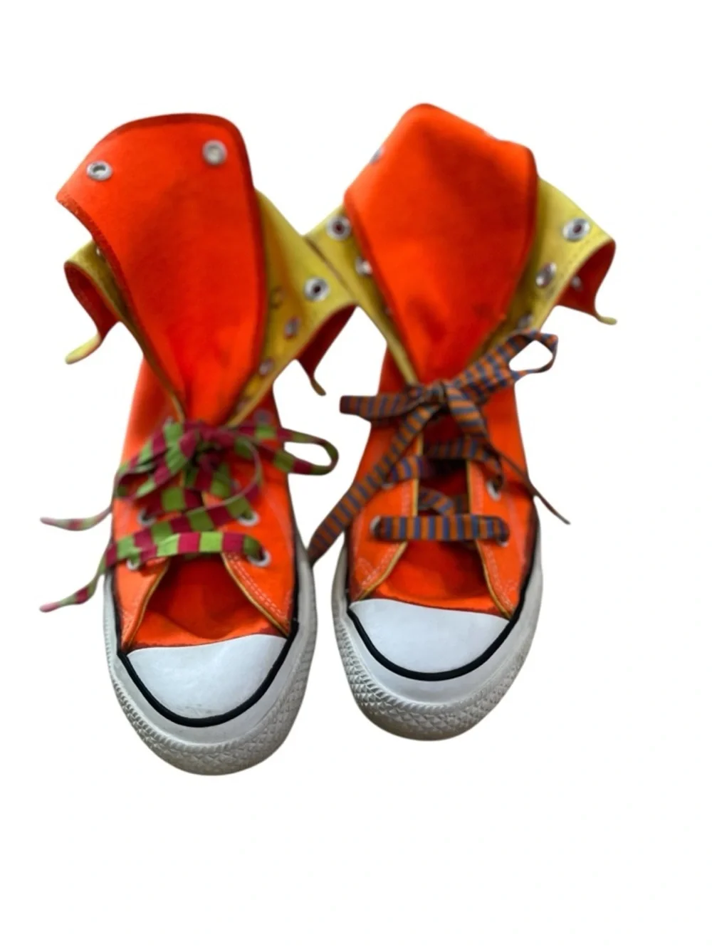 Vtg  Converse All Star Shoes Mens 5 Women 7 Yellow Orange High Top Foldover USA